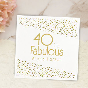 40 and Fabulous Gold Glitter 40th Birthday Napkin