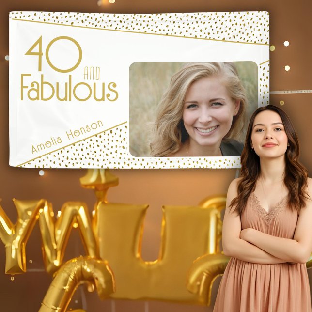 40 and Fabulous Gold Glitter Photo 40th Birthday  Banner (Creator Uploaded)