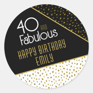 40 and Fabulous Gold Glitter Photo 40th Birthday  Classic Round Sticker