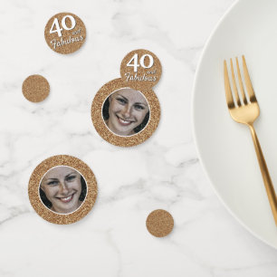 40 and Fabulous Gold Glitter Photo 40th Birthday  Confetti