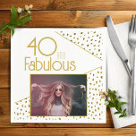 40 and Fabulous Gold Glitter Photo 40th Birthday  Napkin<br><div class="desc">40 and Fabulous Gold Glitter Photo 40th Birthday Napkins. Modern design with trendy typography and faux gold glitter spots. Make your own 40th birthday party paper napkins for her.</div>