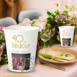 40 and Fabulous Gold Glitter Photo 40th Birthday   Paper Cups<br><div class="desc">40 and Fabulous Gold Glitter Photo 40th Birthday Party Paper Cups. Modern design with trendy typography and faux gold glitter spots. The design has a custom photo and name. Make personalized 40th birthday party paper cups for her.</div>