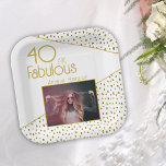 40 and Fabulous Gold Glitter Photo 40th Birthday  Paper Plate<br><div class="desc">40 and Fabulous Gold Glitter Photo 40th Birthday Party Paper Plates. Modern design with trendy typography and faux gold glitter spots. The design has a custom photo and name. Make personalized 40th birthday party paper plates for her.</div>