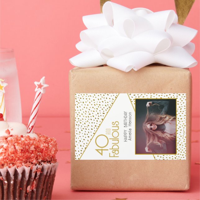 40 and Fabulous Gold Glitter Photo 40th Birthday  Sticker (Party)