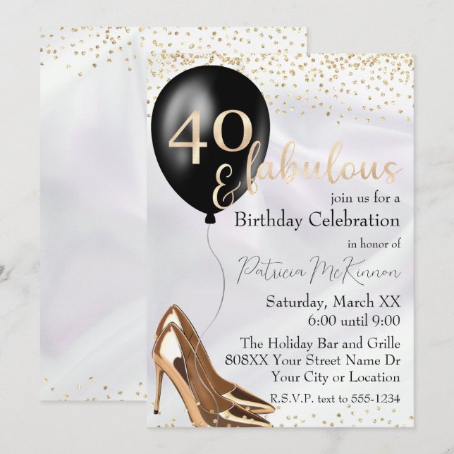 40 and Fabulous Gold High Heels Invitation (Front/Back)