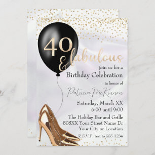 40 and Fabulous Gold High Heels Invitation