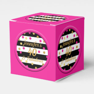 40 and Fabulous Hot Pink Black Favour Boxes