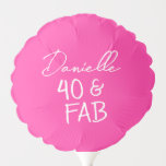 40 and Fabulous Knockout Pink 40th Birthday Party Balloon<br><div class="desc">Celebrate turning 40 in fierce and fabulous style with this vibrant knockout pink “40 & FAB” balloon design — perfect for the modern milestone birthday! This stylish balloon makes a standout photo prop and a bold addition to floral arrangements, party centerpieces, or gift baskets. Add the birthday girl's name to...</div>