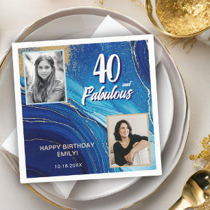 40 and Fabulous Marble Glitter 2 Photo Birthday Napkin