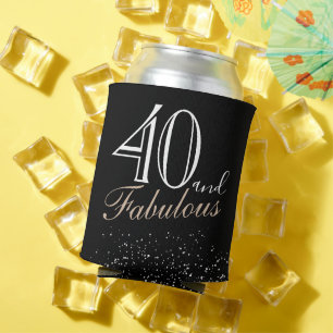 40 and Fabulous Modern and Elegant Black Birthday Can Cooler