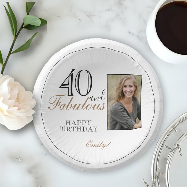 40 and Fabulous Modern Elegant Birthday Photo Paper Plate (Creator Uploaded)