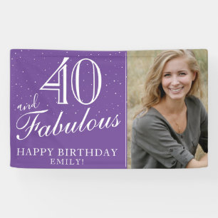 40 and Fabulous Modern Purple 40th Birthday Photo Banner