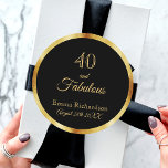 40 and fabulous on stylish black with name classic round sticker<br><div class="desc">Elegant, classic, and simple 40 and fabulous birthday sticker. Chic classic black background colour with a faux gold frame. The text: 40 and fabulous. Templates for her name and a date. Date of birth or the date of the party. Golden letters. Perfect for party favours or as a save the...</div>