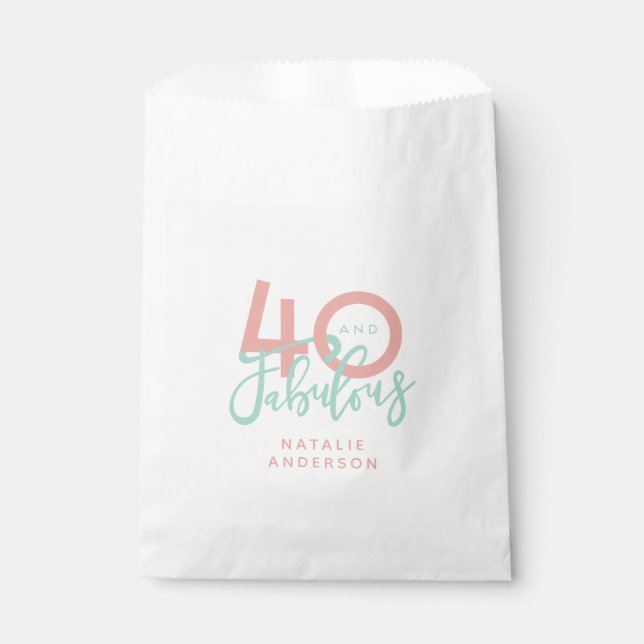 40 and fabulous pink and mint girly birthday favour bag (Front)