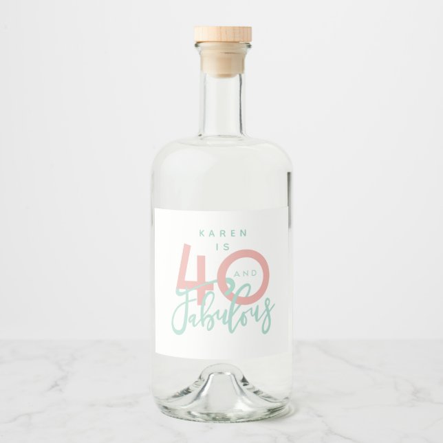 40 and fabulous pink girly birthday party liquor bottle label (Front)