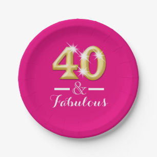 40 and fabulous pink gold birthday paper plate