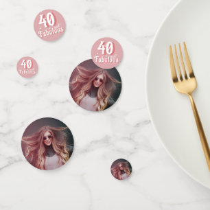 40 and Fabulous Pink Photo 40th Birthday  Confetti