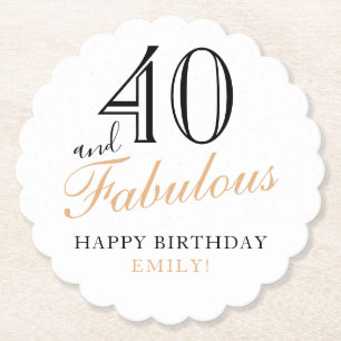 40 and Fabulous Quote Elegant 40th Birthday Paper Coaster