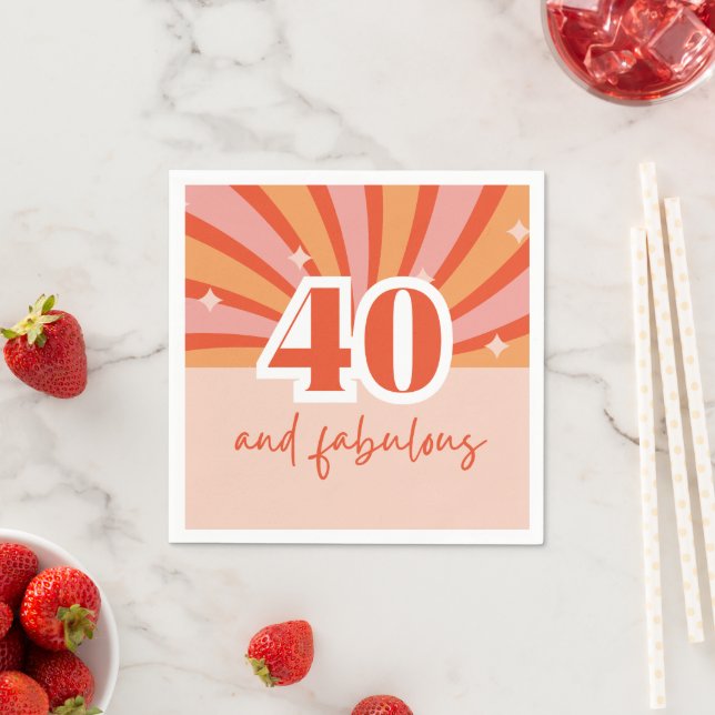"40 and fabulous", retro bright peach  napkin (Insitu)