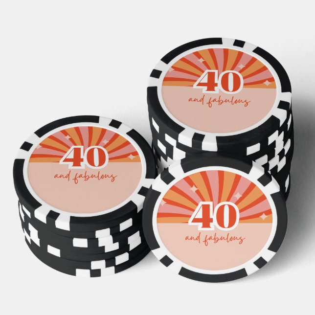 "40 and fabulous", retro bright peach  poker chips (Stack)