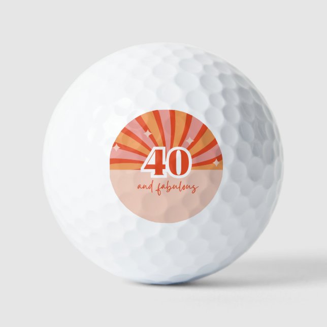 "40 and fabulous", retro bright peach small golf balls (Front)