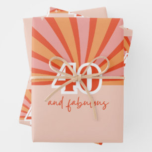 40 and fabulous, retro bright peach  wrapping paper sheet