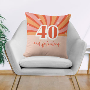 "40 and fabulous", retro peach birthday throw pillow