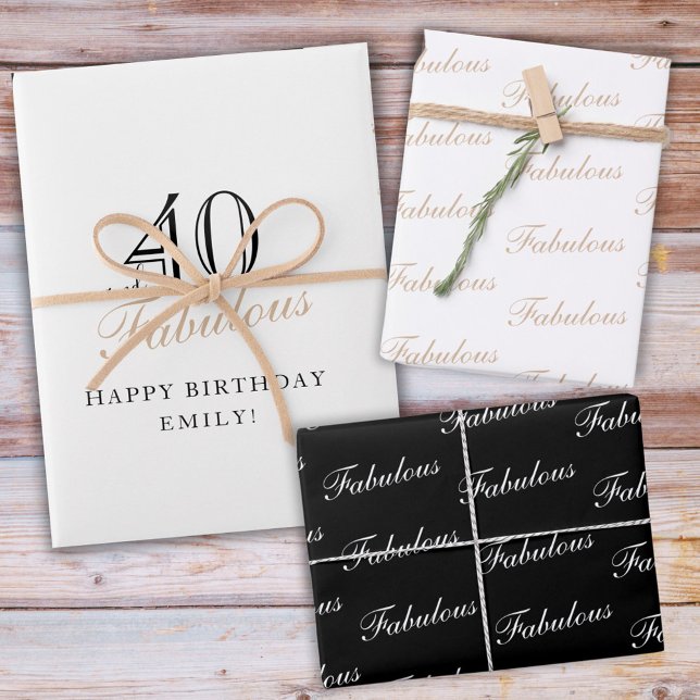 40 and Fabulous Script Modern Woman 40th Birthday Wrapping Paper Sheet (Creator Uploaded)