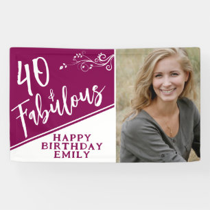 40 and Fabulous Script Photo Magenta 40th Birthday Banner