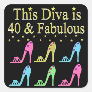 40 AND FABULOUS SHOE QUEEN DESIGN SQUARE STICKER
