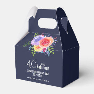 40 and Fabulous Text - Watercolor Floral Birthday Favor Box