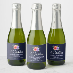 40 and Fabulous Text - Watercolor Floral Birthday Sparkling Wine Label