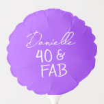 40 and Fabulous Vibrant Purple 40th Birthday Party Balloon<br><div class="desc">Celebrate turning 40 in fierce and fabulous style with this vibrant purple “40 & FAB” balloon design — perfect for the modern milestone birthday! This stylish balloon makes a standout photo prop and a bold addition to floral arrangements, party centerpieces, or gift baskets. Add the birthday girl's name to create...</div>