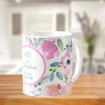 40 and fabulous watercolored pink flowers boho coffee mug<br><div class="desc">Romantic,  bohemian,  boho style a perfect gift for a 40th birthday girl. Soft,  feminine watercolored flowers in pink,  green and peach colours with green foliage on a white background. With the text: 40 and fabulous. template for a name,  age and date,  green letters.</div>
