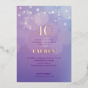 40 Anniversaire Lilac Foil Invitation