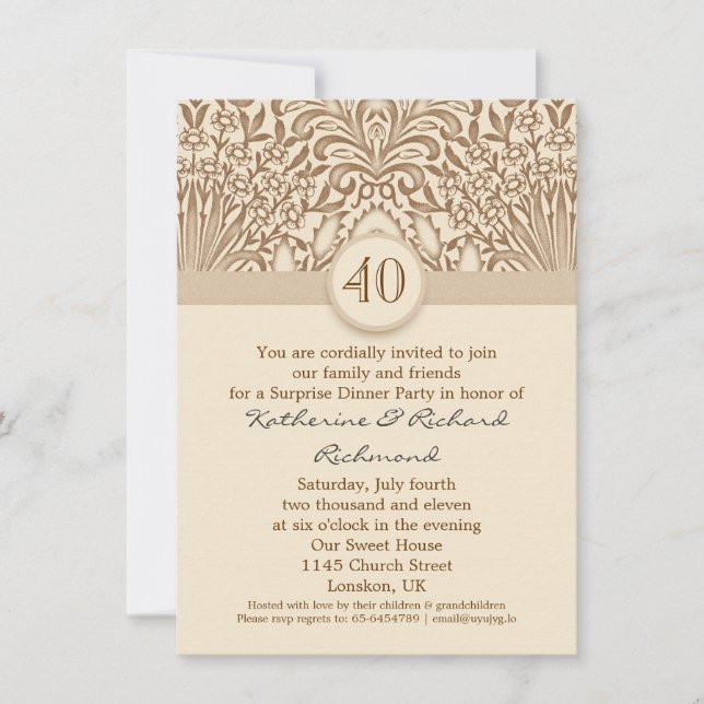 40 ans d'anniversaire de mariage invitations vinta (Devant)