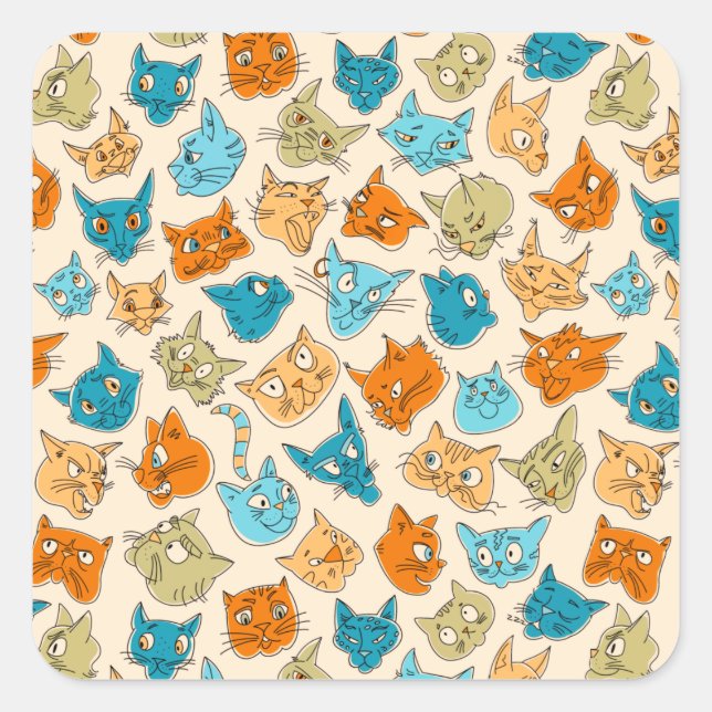 40 cat faces and one tail square sticker (Front)