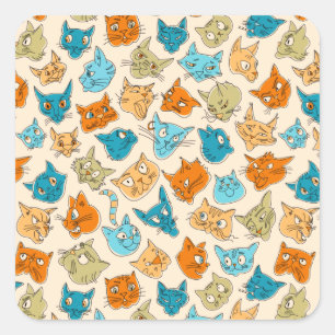 40 cat faces and one tail square sticker