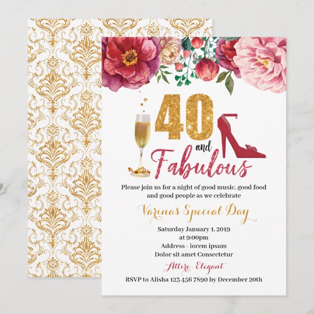 40 et fabuleuse invitation d'anniversaire pour les (Devant / Derrière)