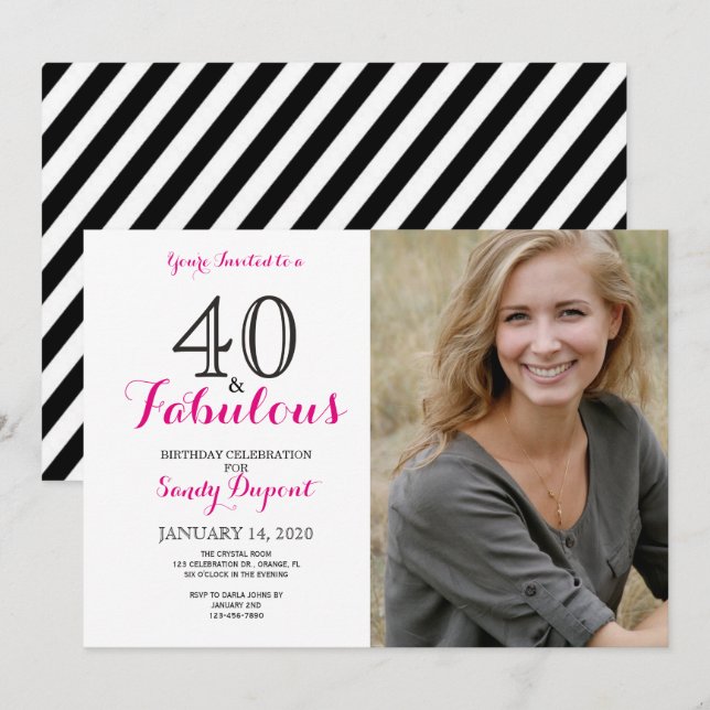 40 et fabuleuse invitation de fête d'anniversaire (Devant / Derrière)