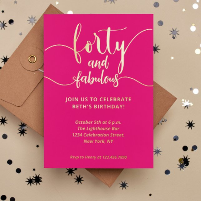 40 et fabuleuse invitation Pink Birthday Party (40 and fabulous Pink Birthday Party invitation Foil Invitation)