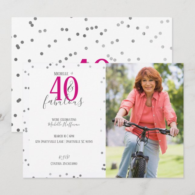 40 et fabuleux 40e anniversaire Invitations de fêt (Devant / Derrière)