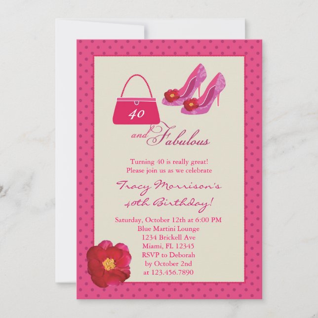 40 et invitation fabuleuse d'anniversaire de mode (Devant)