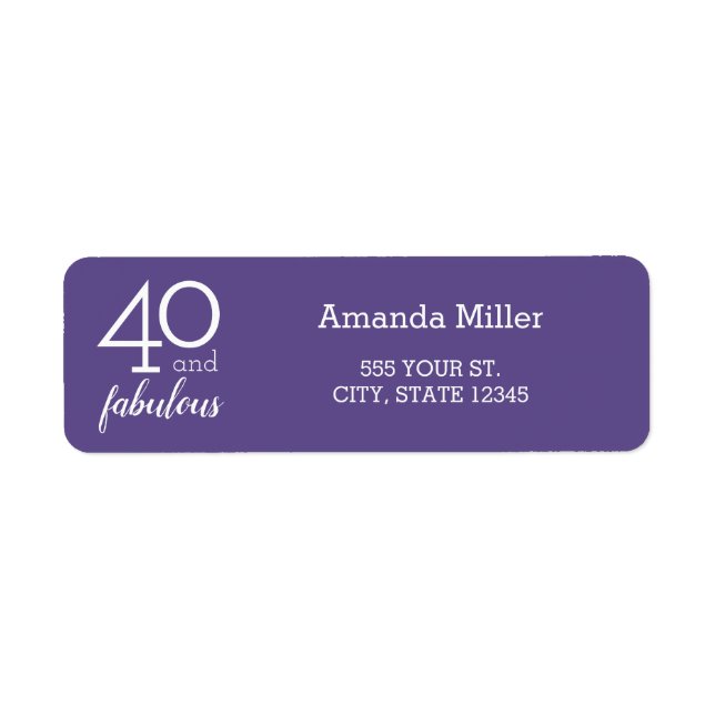 40 & Fabuleux 40e anniversaire violet Étiquettes d (Devant)