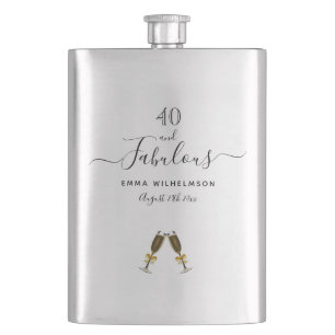 40 fabulous 40th birthday monogram script hip flask