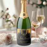 40 fabulous birthday black glitter gold sparkle sparkling wine label<br><div class="desc">Simple and elegant 40th birthday wine label. A classic black background decorated with faux gold glitter drips, paint dripping look. With the text: 40 and fabulous. Personalize and add a name and a date. Date of birth or the date of the party. Golden text. The word Fabulous is written with...</div>