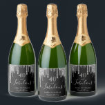 40 fabulous birthday black glitter silver sparkle sparkling wine label<br><div class="desc">Simple and elegant 40th birthday wine label. A classic black background decorated with faux silver glitter drips, paint dripping look. With the text: 40 and fabulous. Personalize and add a name and a date. Date of birth or the date of the party. Light grey text. The word Fabulous is written...</div>