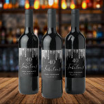 40 fabulous birthday black glitter silver sparkle wine label<br><div class="desc">Simple and elegant 40th birthday wine label. A classic black background decorated with faux silver glitter drips, paint dripping look. With the text: 40 and fabulous. Personalize and add a name and a date. Date of birth or the date of the party. Light grey coloured text. The word Fabulous is...</div>