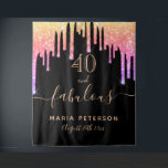 40 fabulous birthday black pink gold drips tapestry<br><div class="desc">A trendy and glamourous 40th birthday tapestry. A classic black background decorated with rainbow coloured faux glitter drips, paint dripping look in purple, pink and gold. With the text: 40 and fabulous. Personalize and add a name and a date. Date of birth or the date of the party. Golden coloured...</div>