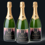 40 fabulous birthday black pink gold glitter sparkling wine label<br><div class="desc">A trendy and elegant 40th birthday wine label. A classic black background decorated with rainbow coloured faux gold glitter drips, paint dripping look in purple, pink and rose gold. With the text: 40 and fabulous. Personalize and add a name and a date. Date of birth or the date of the...</div>